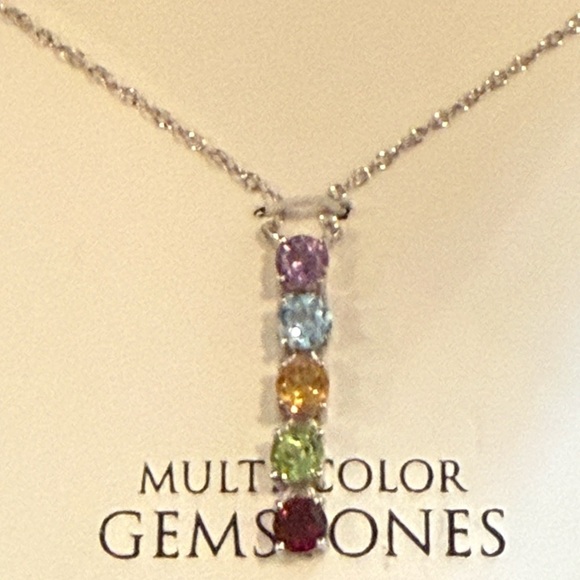 Multi-Gemstone Linear Pendant Necklace-
Sterling Silver-R.H. Macy & Co Brand New - Picture 3 of 14
